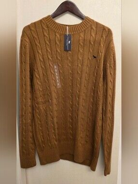 Simply Southern Men's Cable Knit Crewneck Sweater in Camel L